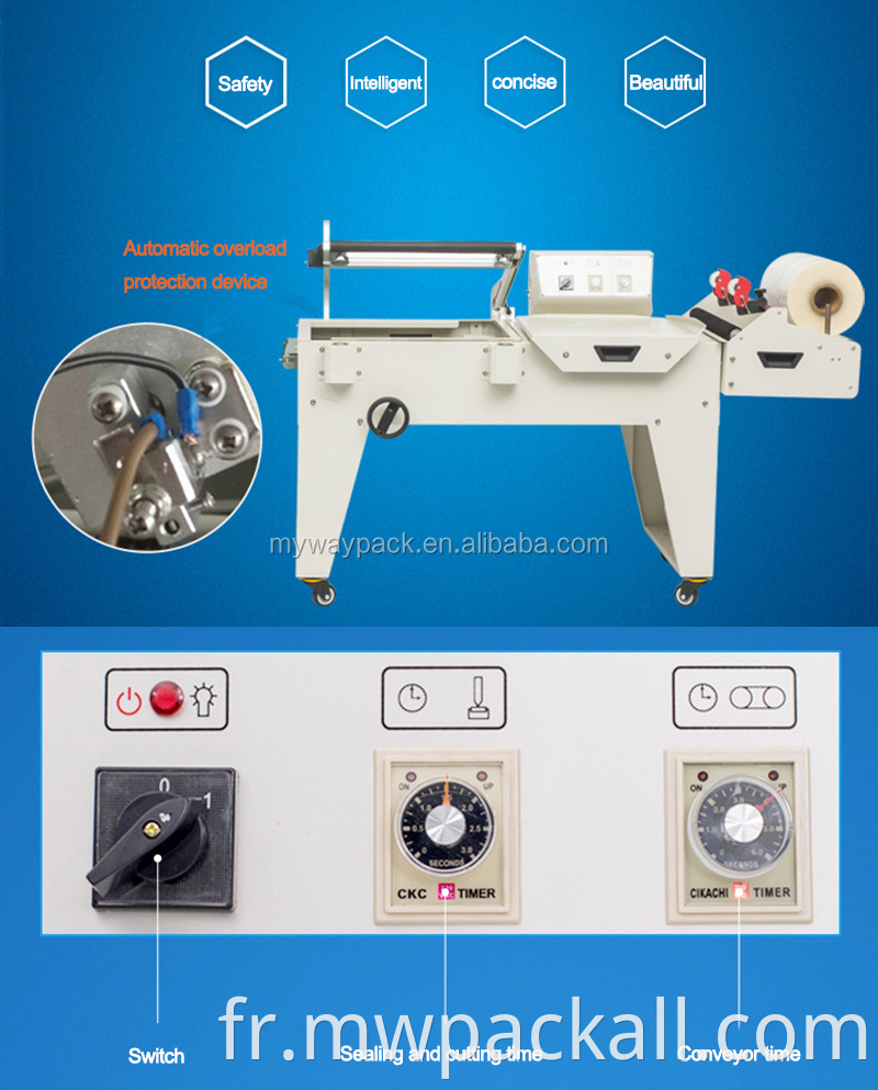 Machine d'emballage thermorétractable semi-automatique en l avec tunnel de rétraction utilisant un film pof, pvc et pe